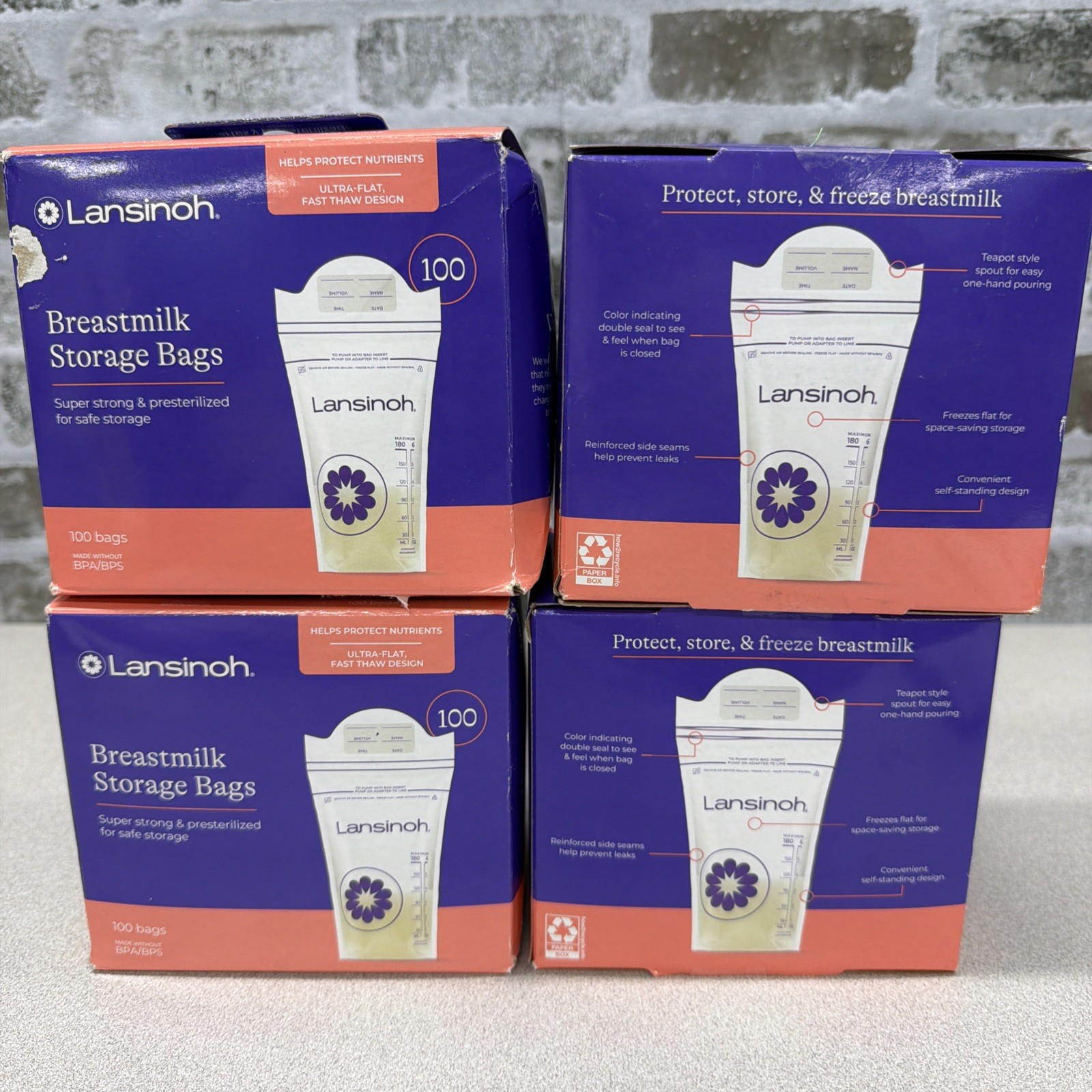 4packs 100ct (400total) Lansinoh Breastmilk Breast Pump Stor