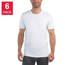 Kirkland Signature Men's Lightweight Cotton Crew T-Shirts, 6-Pack, White, Large