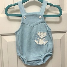 VTG Carter s Baby Boy Sz 6M Shortalls Puppy Appliqu Blue Overalls Romper