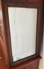 Antique Oak Wall Mirror C.1900 Primitive Farmhouse Old Glass 19x12.5