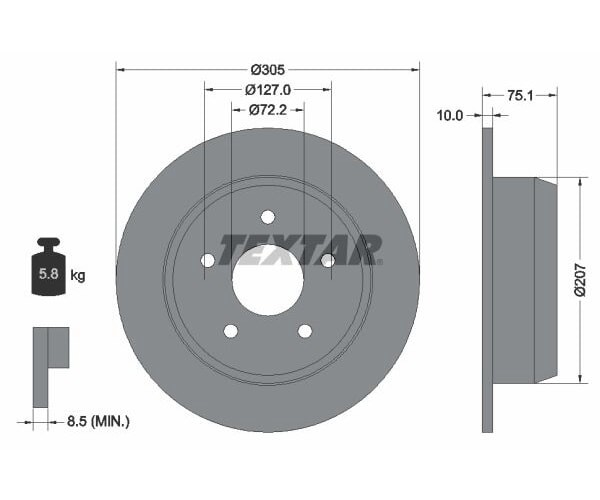 2X Textar Bremsscheibe Ø305Mm Hinten Hinterachse FüR Jeep Grand Cherokee II-image