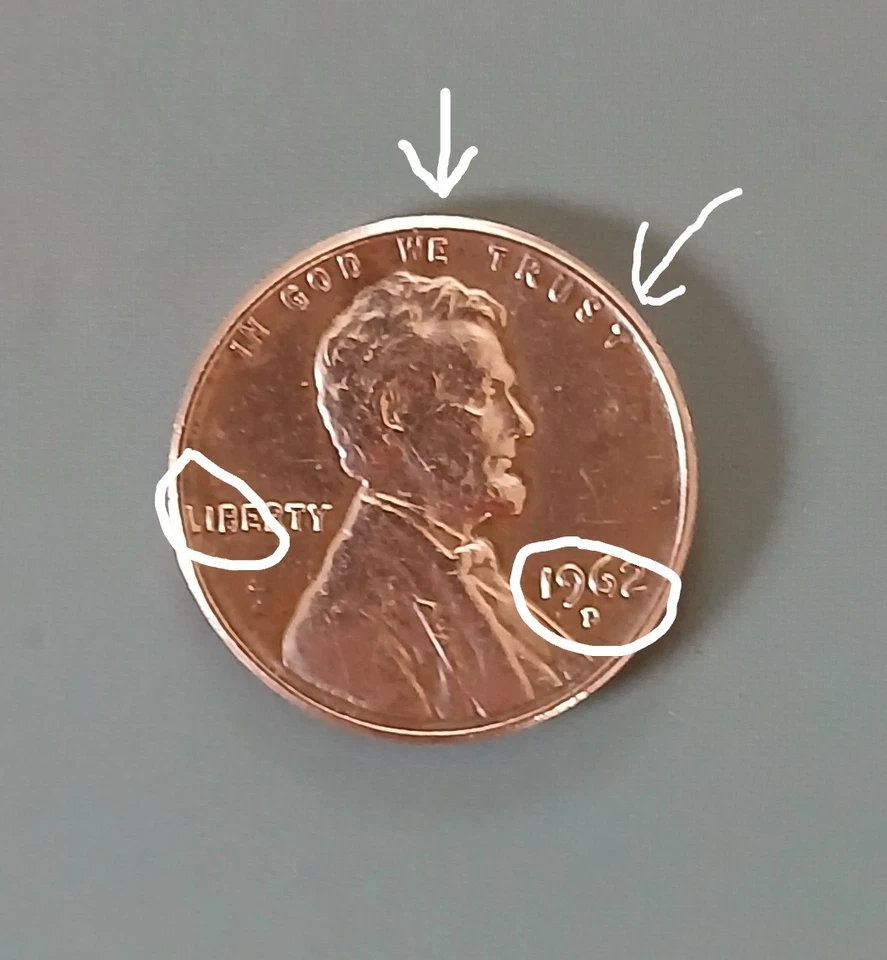 1962 D Lincoln Penny with Error on Top Rim L in Liberty, and IN GOD WE TRUST . - Image 2 of 4