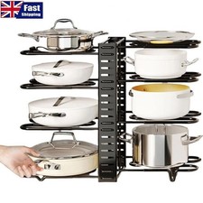 8 Tiers Pot Rack Organizer Lid Pan Storage Holder Shelf Kitchen Space Saving UK