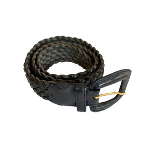 De Vecchi By Hamilton Hodge Woven Belt Black Leather Frame Style Buckle Large BOSS - Woven belt with leather trims and logo detail - Dark Blue main image 4