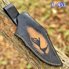 Hand Tiger Engraved Fixed blade Knife Leather Sheath Holster belt Loop Knives