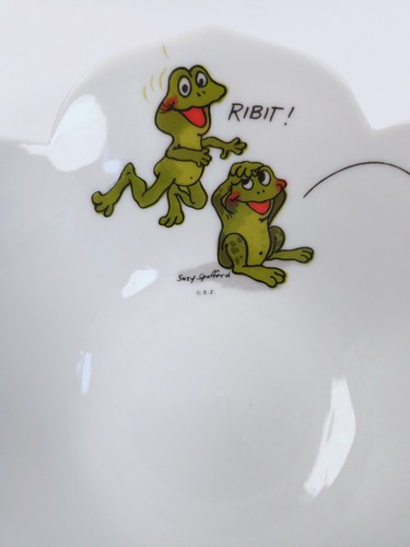 Suzy's Zoo Enesco Set Of 2 Vintage 70s Ceramic White Green Frog Lotus Bowls - Picture 4 of 14