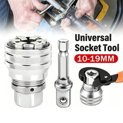 2x Universal Adjustable Socket Wrench Set 3/8 Inch Drive Adapter Spanner Tool