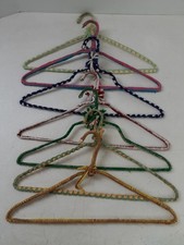 Vintage Lot of 7 Wire Hangers Hand Made Knit Colorful Granny Yarn Crochet 16"