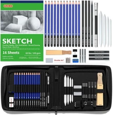 Shuttle Art Sketching Pencil Set, 37 Pack with Sketch Pad, Charcoal Pencils and