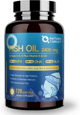 Triple Omega 3 6 9, Fish Oil 2400mg Softgels with Vitamin D3 & E - EPA & DHA & A