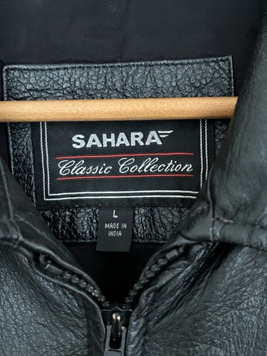 Sahara Black Leather Bomber Jacket Size L Real Leather Zip-Up Vintage - Picture 4 of 24