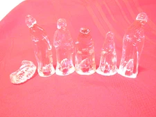 Vintage 6 pc. clear glass Nativity Set Mary, Joseph, Manger & Wise Men Kings