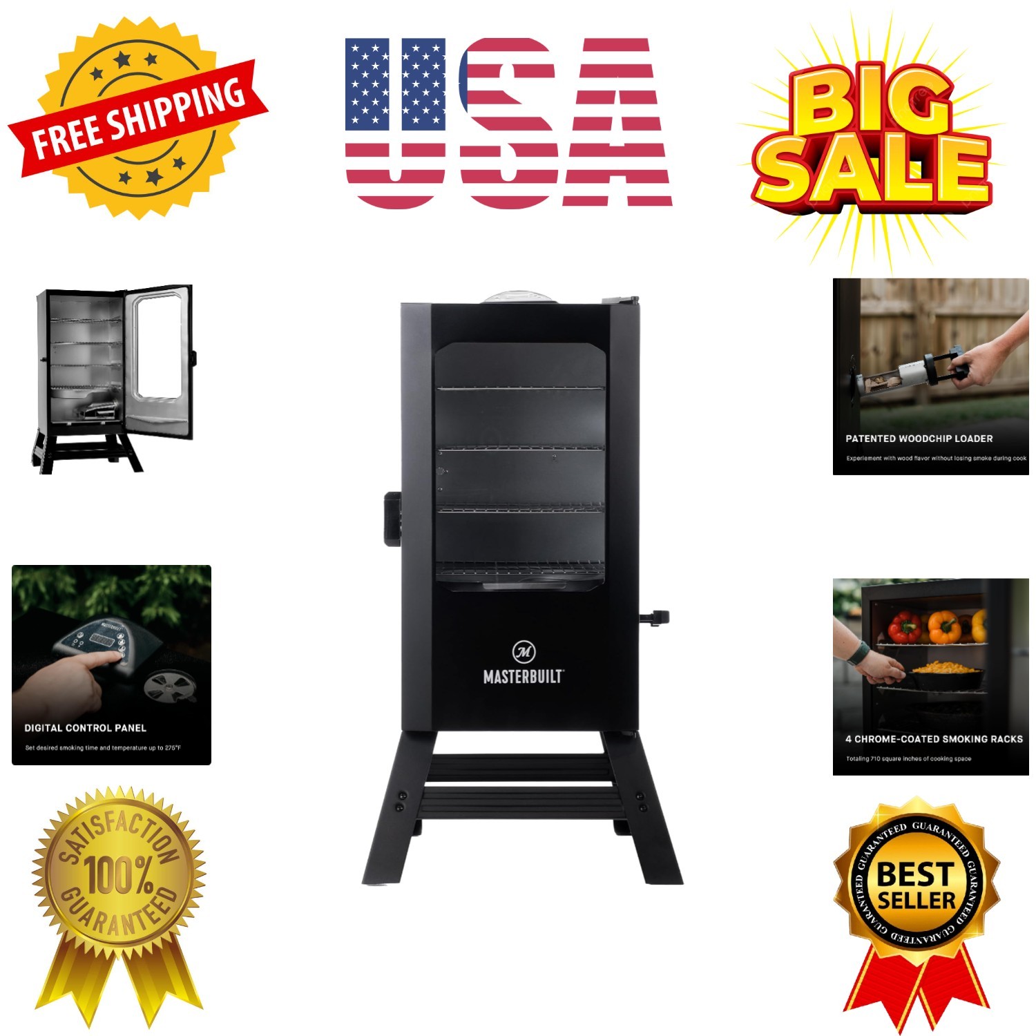 30-inch Digital Electric Vertical BBQ Smoker with Leg Kit, S