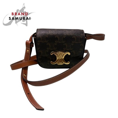 CELINE Triomphe Shoulder Bag Brown Gold Hardware Leather PVC Women's From Japan