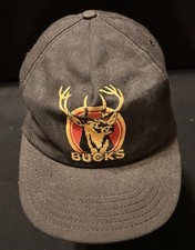 VINTAGE Bucks Buck The System Trucker Snapback Hat Black With Gold Retro Deer
