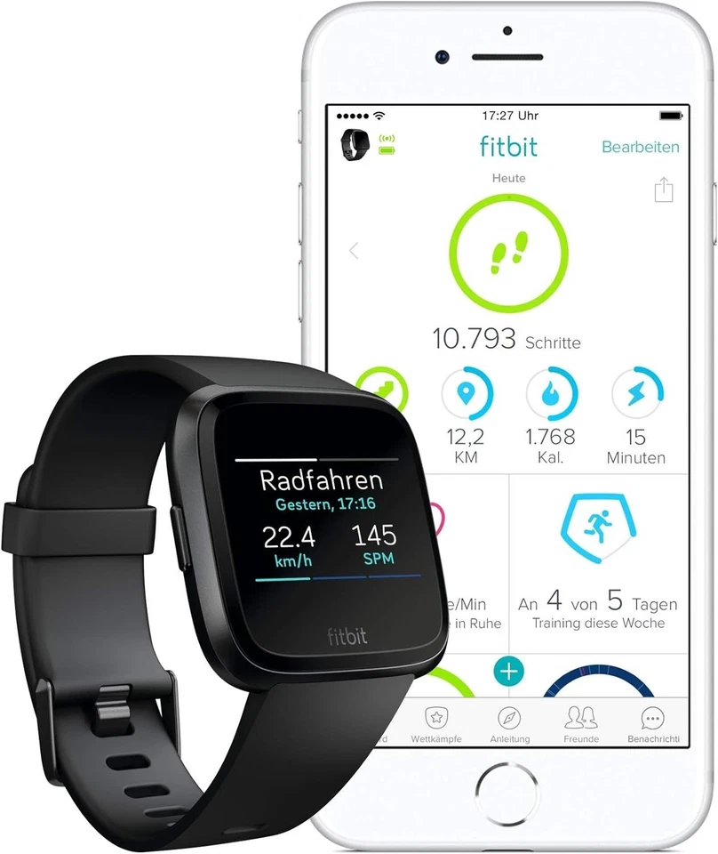 Fitbit Versa Limited Edition schwarz + zusätzlich graues Armband NEU - Bild 2 von 3