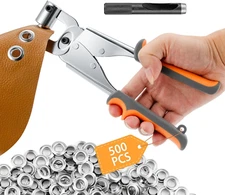 Heavy Duty Grommet Tool Kit 3/8 Inch (10Mm) - Handheld Press with Hole Punch 