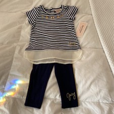 NWT JUICY COUTURE BABY GIRLS SHIRT  PANTS SIZE 12 MOS IVORY AND NAVY