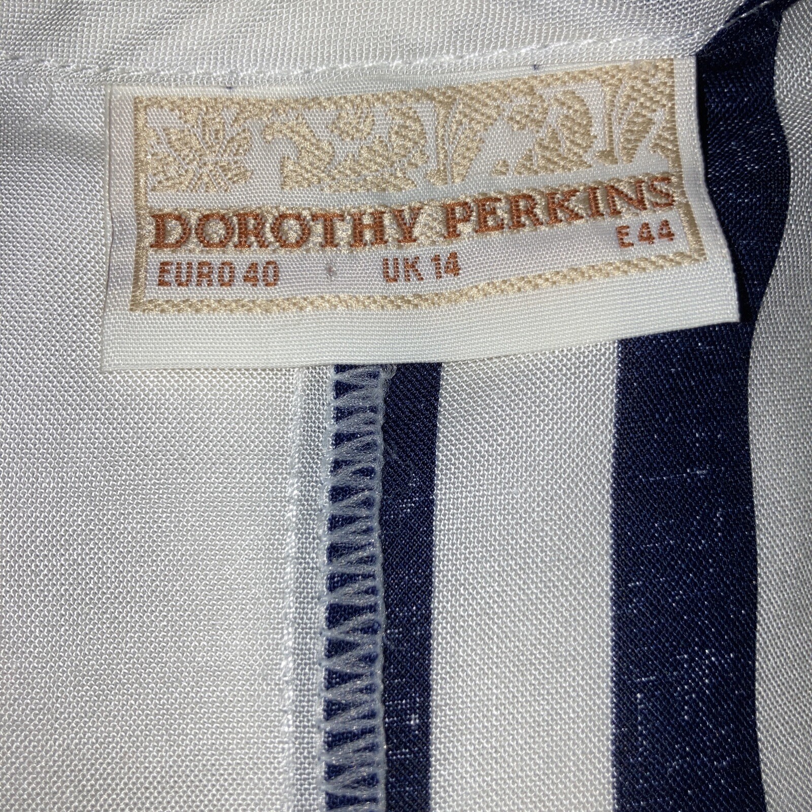 1980s Navy/Cream Striped Over-Shirt by Dorothy Perkins, Size 14 UK 7
