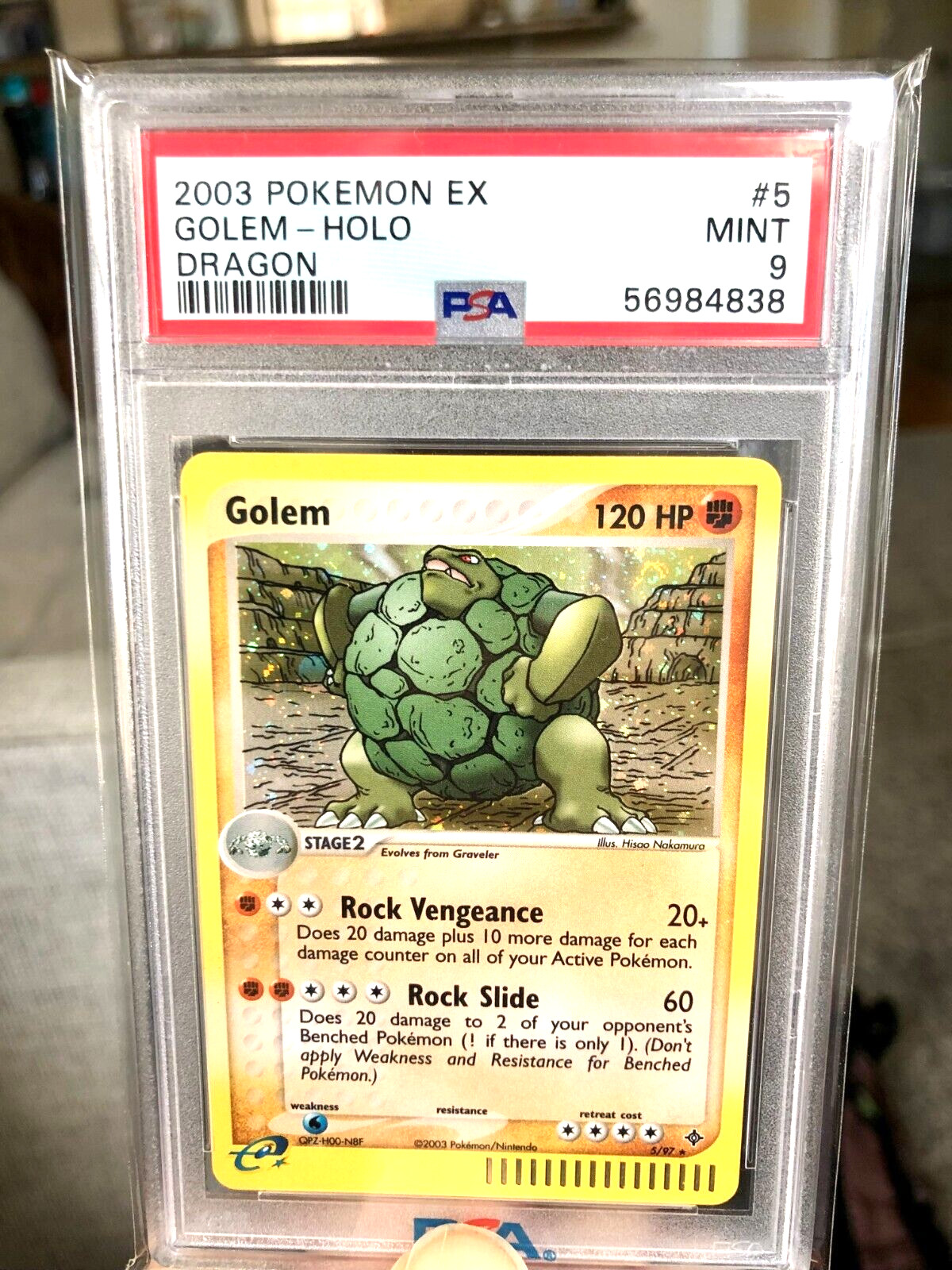 PSA 9 MINT Golem SWIRL Holo 5/97 EX Dragon Pokemon Card 2003