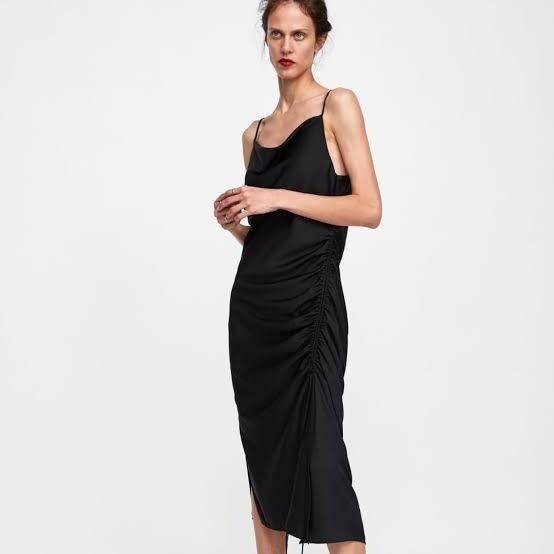 knee length dresses for ladies Black Silk Cowl Neck Midi Dress