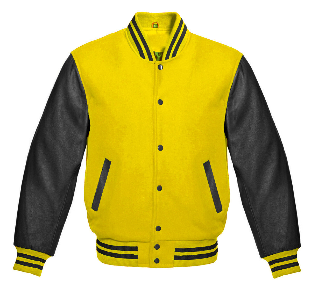 Men's Varsity Letterman Baseball Yellow Wool & Pure Black Leather