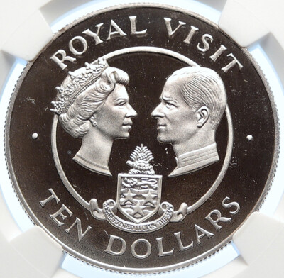 1983 CAYMAN ISLANDS Elizabeth II ROYAL VISIT Proof Silver $10 Coin