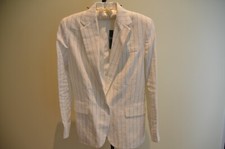 NWT women's 4 Lauren Ralph Lauren linen white blue striped blazer jacket