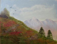 F. Wilbur Original Painting Art Canvas Board Landscape w/ Mountains 11x14