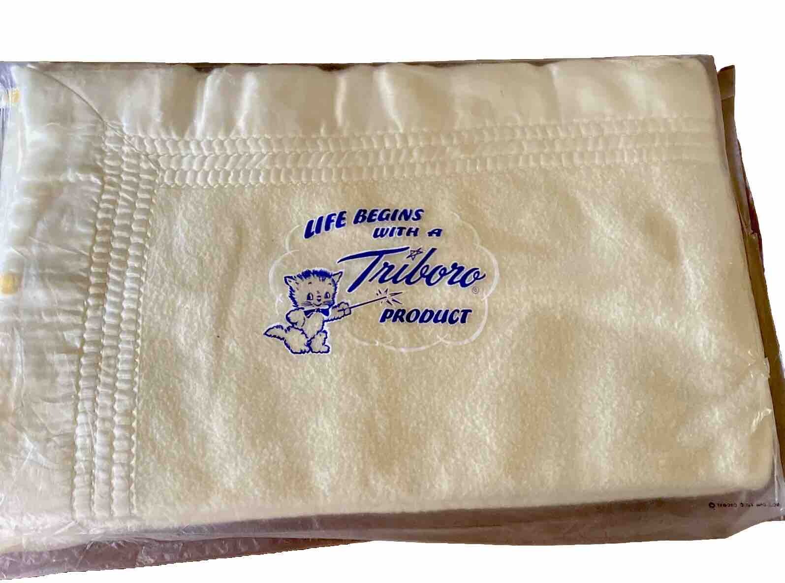 Vintage 50s Baby Crib Blanket Triboro Yellow Original Package Unused 36