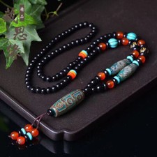 Tibetan Dzi Bead Pendant Necklace Nine Eye Three Eye Agate Carnelian Amulet