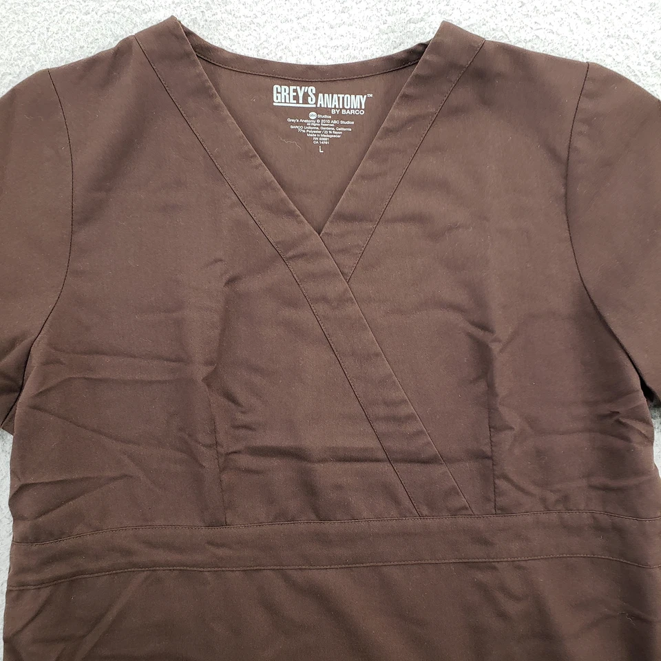 Blusa Médica Greys Anatomy para Mujer Grande Marrón Médica Cuello en V Bolsillos Ajustables Foto 4 de 4