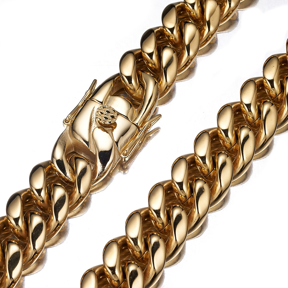 【60cm】【18K刻印あり】【Miami Cuban】 Men Women Gold Tone Stainless Steel Miami Cuban Link Chain