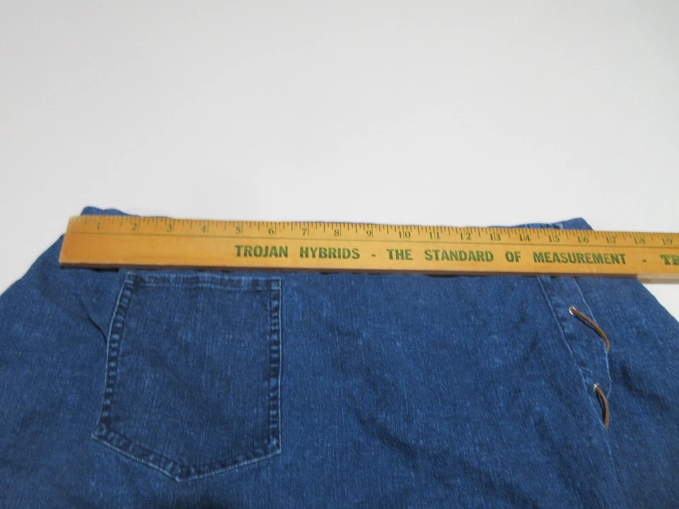 Talla XL ÚNICO Y2K Vintage LINO Mezcla Falda Azul Denim Cambray ENVOLTURA SINTÉTICA Pull On Foto 3 de 4