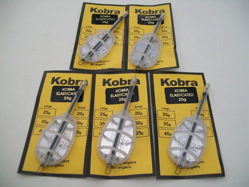 5 x Large Kobra Flat Method Feeders with Black Hydro Elastic.25g.Great for Carp.