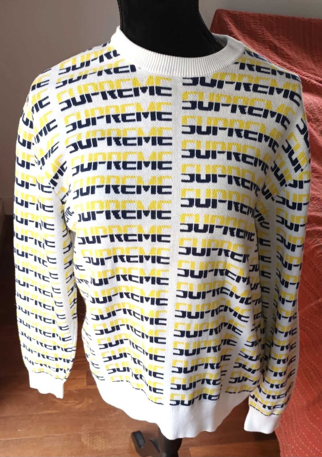 Supreme Cotton Jacquard Repeat Logo Sweater Size M