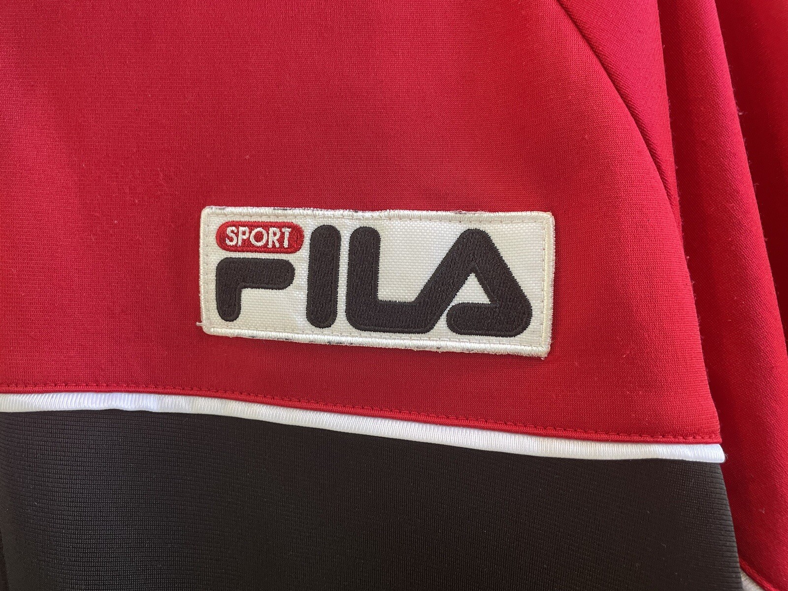 Vtg FILA Sport ITALIA SOCCER Football TRACK JACKET Black Red Embroidered SZ:XL