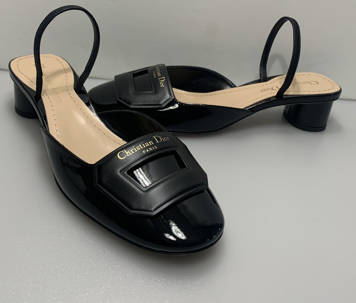 CHRISTIAN DIOR Day Slingback Pumps Patent Black 35mm Size 37 | eBay