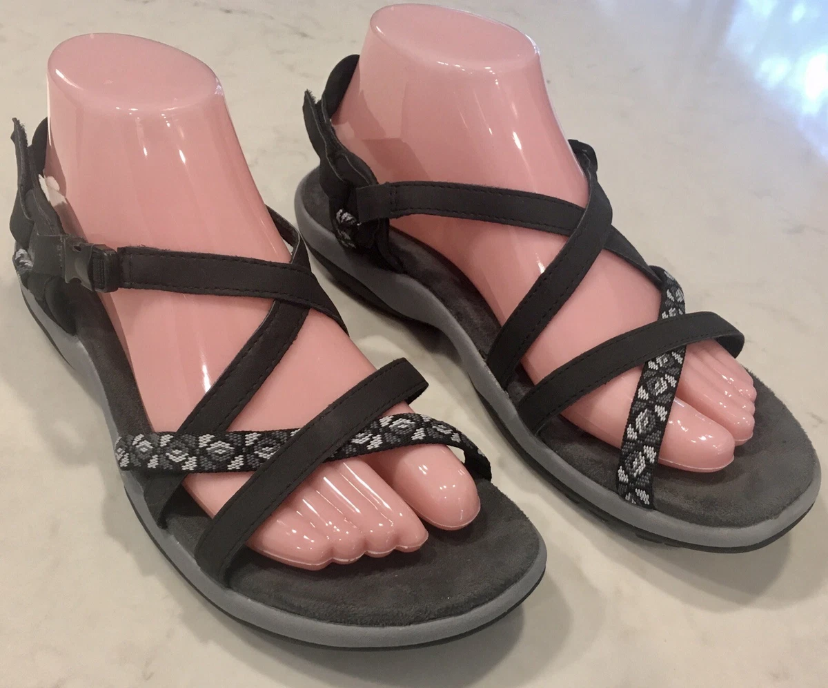 Skechers Memory Foam Strappy Sandals Womens US 8 Black Gray Buckle