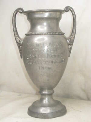 antique engraved pewter Trophy Cup 1916 BEST PEN BARRED ROCKS VEEDERSBURG IND