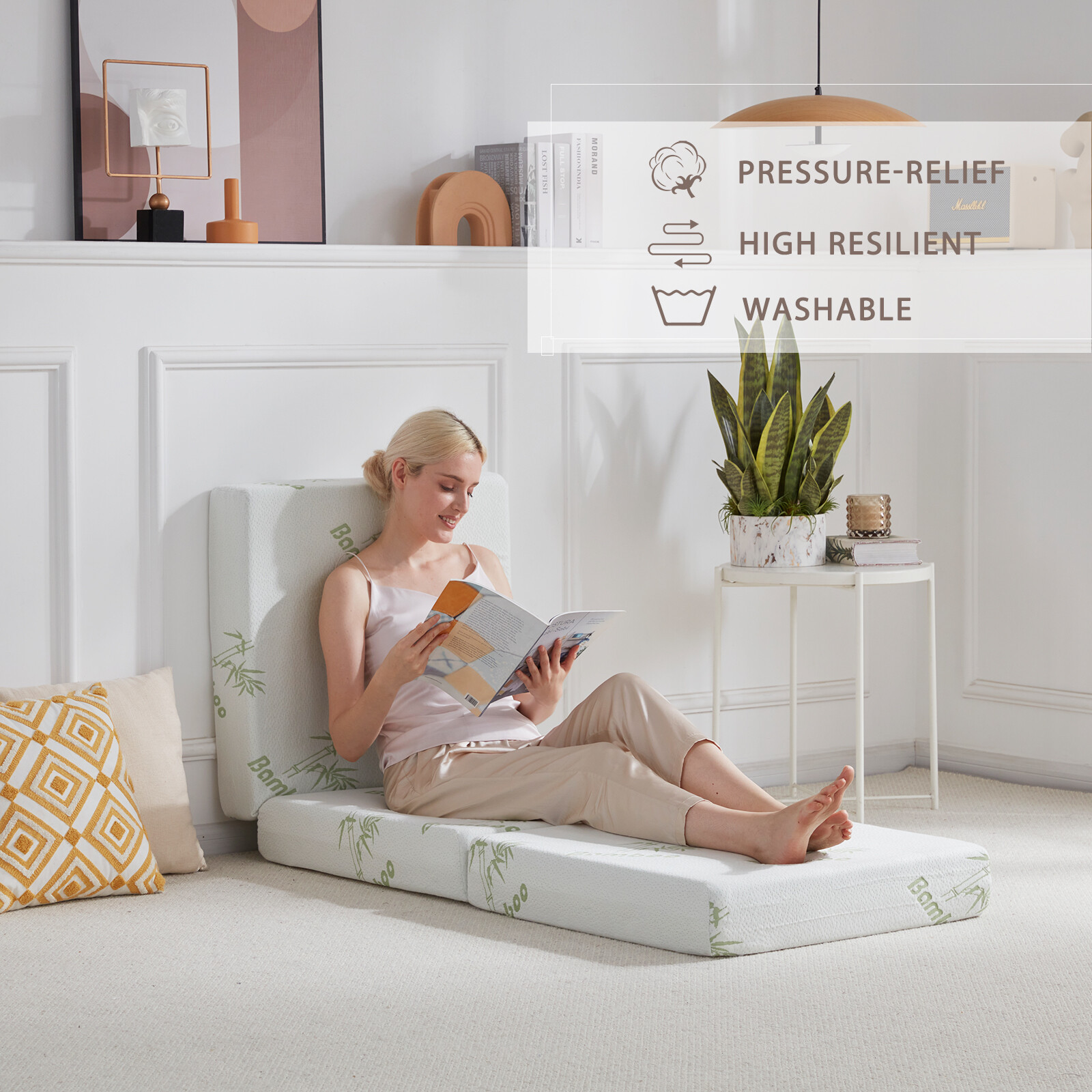 SINWEEK 4 inch Memory Foam Tri Folding Mattress Pad with Bamboo Cover