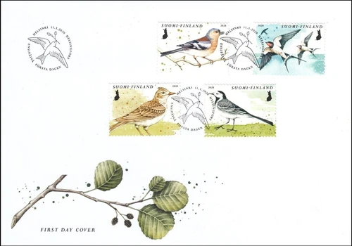 Barn Swallow Finch Wagtail Lark Spring Birds Finland Mint FDC 2020