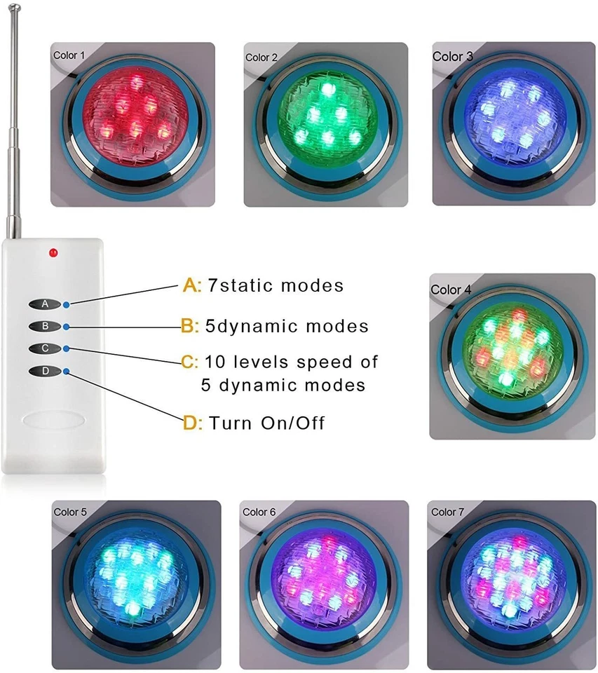 Unterwasser 54w LED Pool Light IP68 mit Fernbedienung AC12V für Schwimmbad - Bild 2 von 4