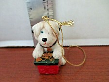 Cute White  Black PUPPY DOG  PRESENT Christmas ORNAMENT