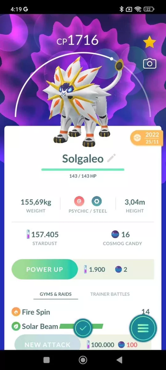 Pokémon Go -Solgaleo - Cosmog's evolution Trade Unregistered 1 Milion  Stardust