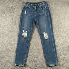 Judy Blue Jeans Womens 7/28 Blue Slim Fit High Rise Tapered Distressed