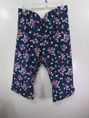 New Women Terra & Sky Capri Size 5X 32 34 Blue Floral Elastic Waist Back Pockets