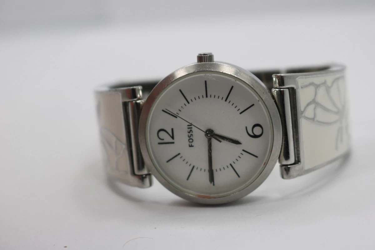Womens Fossil ES 2467 Steel Enamel Bangle Watch New Battery