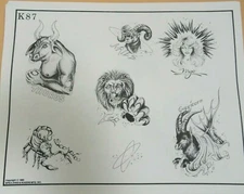 Vintage 1982 RARE Spaulding & Rogers Tattoo Flash Sheet K87 Zodiac Signs Aries