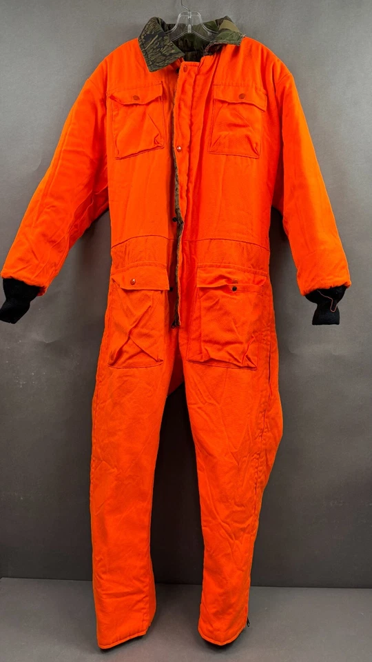 Vintage Cabelas Coveralls Men Medium Trebark Camo Reversible Blaze Orange Fleece - Image 4 of 4